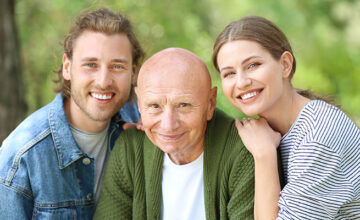 A family with their elderly parent