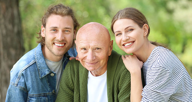 A family with their elderly parent